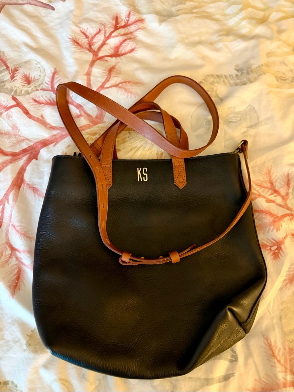 NWT Madewell The Zip-Top Transport Crossbody Bag Leather Black & Brown Monogram